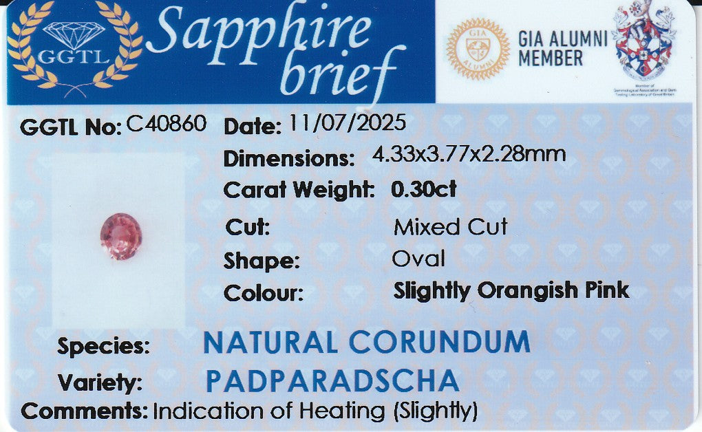 Natural Padparadscha Sapphire 0.30 Ct | Oval Mixed Cut | Ceylon