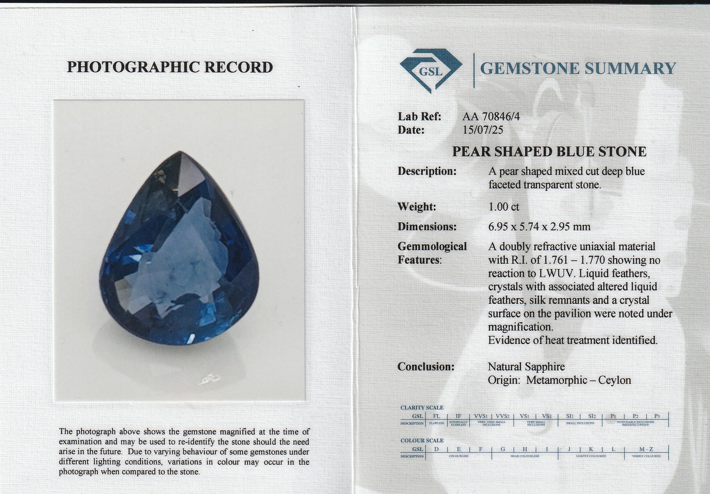 Blue Ceylon Sapphire 1.00ct | Pear Shape