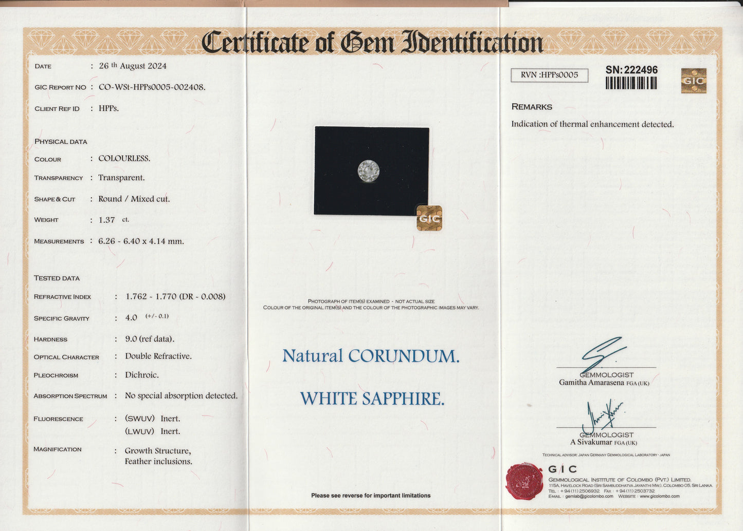 White Ceylon Sapphire 1.37ct | Round Shape