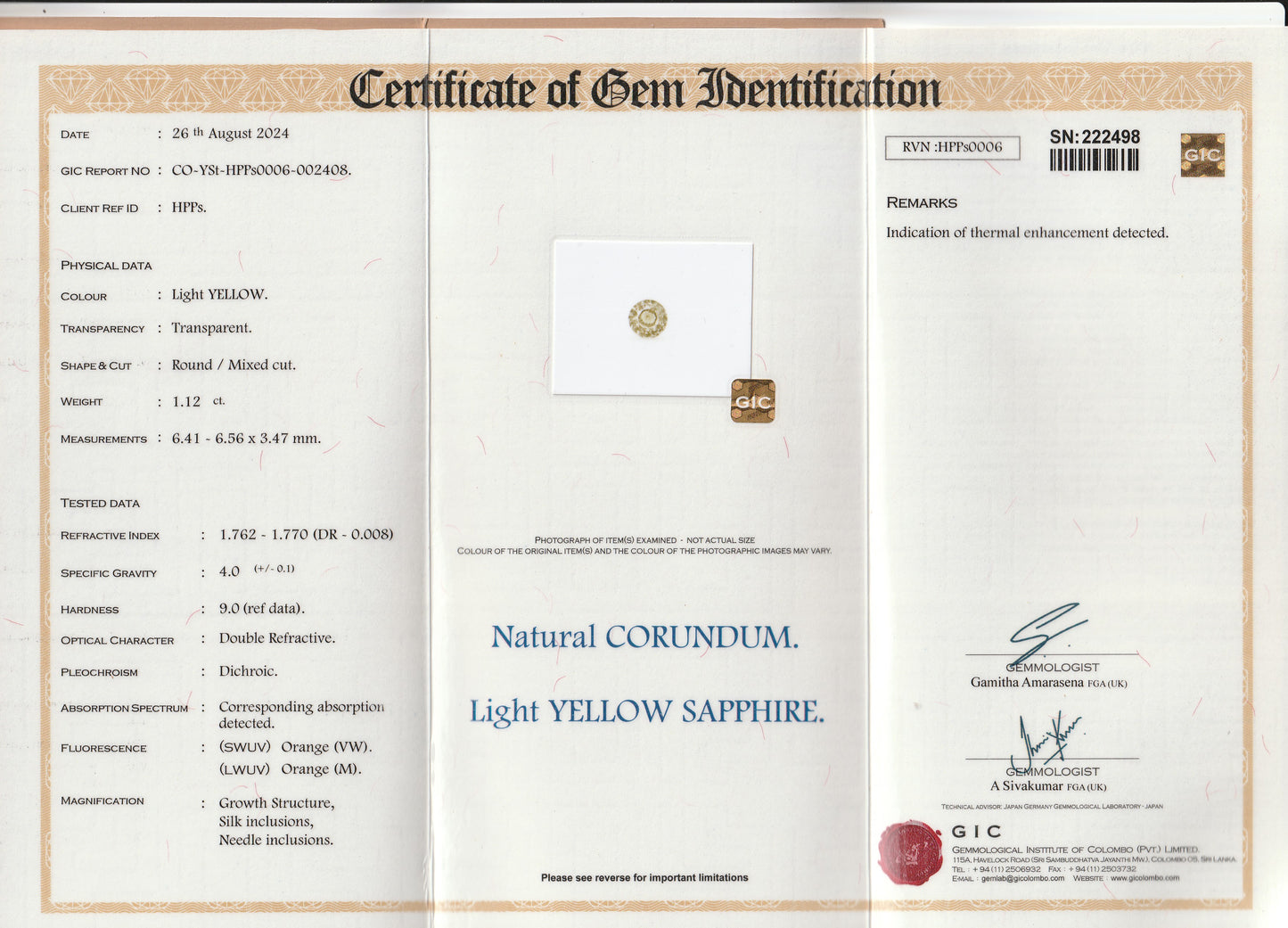Light Yellow Ceylon Sapphire 1.12ct | Round Shape
