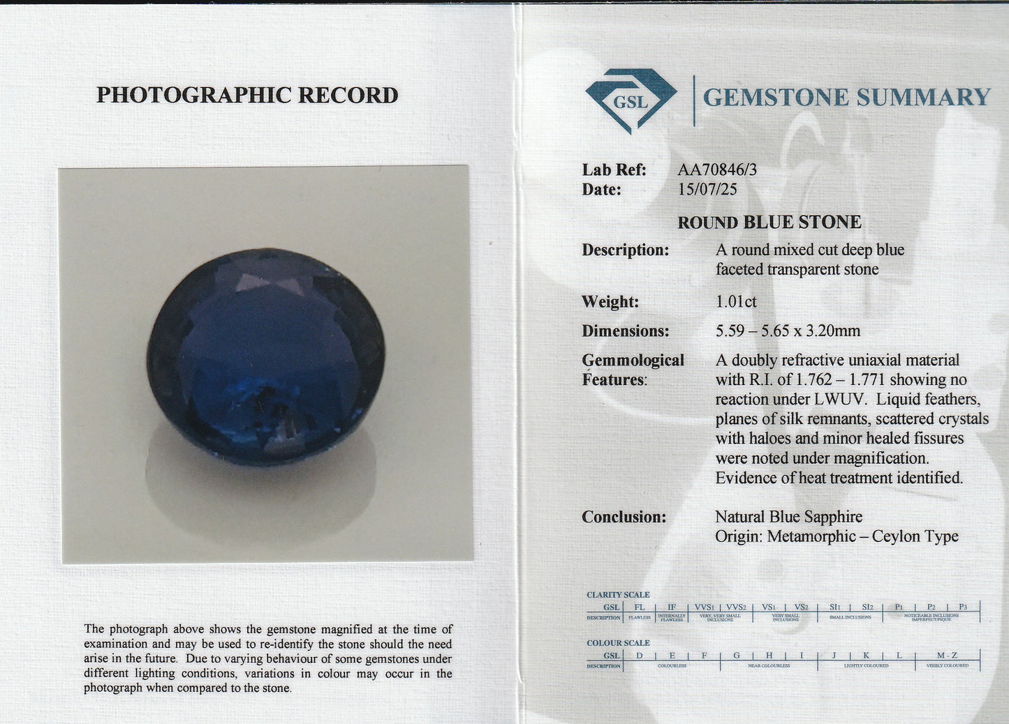 Blue Ceylon Sapphire 1.00ct | Round Shape