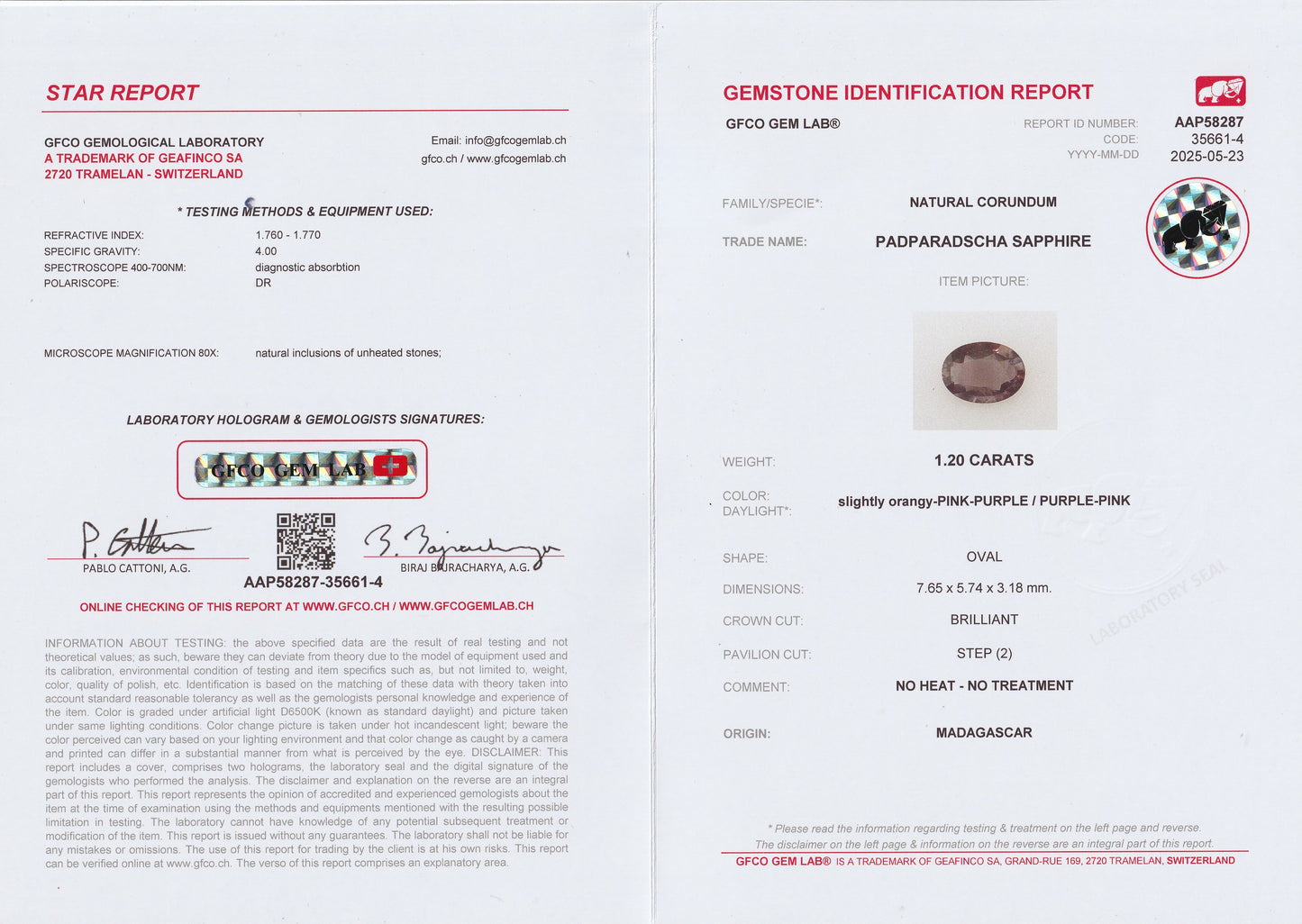 Natural Padparadscha Sapphire 1.20 Ct | Oval Cut | Madagascar | Untreated