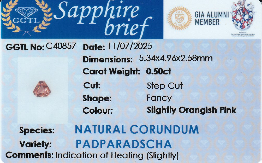 Natural Padparadscha Sapphire 0.50 Ct | Trilliant Cut | Ceylon
