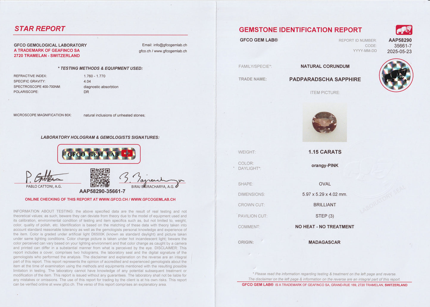 Natural Padparadscha Sapphire 1.15 Ct | Oval Cut | Madagascar | Untreated