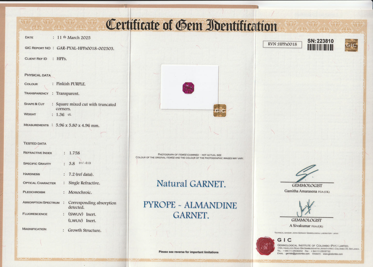 Natural Pyrope–Almandine Garnet 1.36ct | Square Mixed Cut