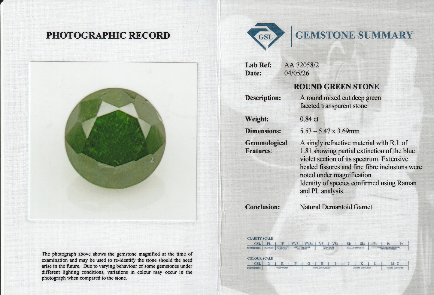 Natural Demantoid Garnet 0.84Ct | Round Cut