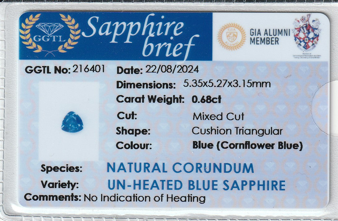 Cornflower Blue Ceylon Sapphire 0.68ct | Trilliant Shape