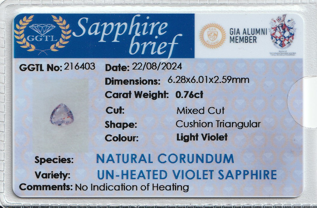 Violet Ceylon Sapphire 0.76ct | Trilliant Shape