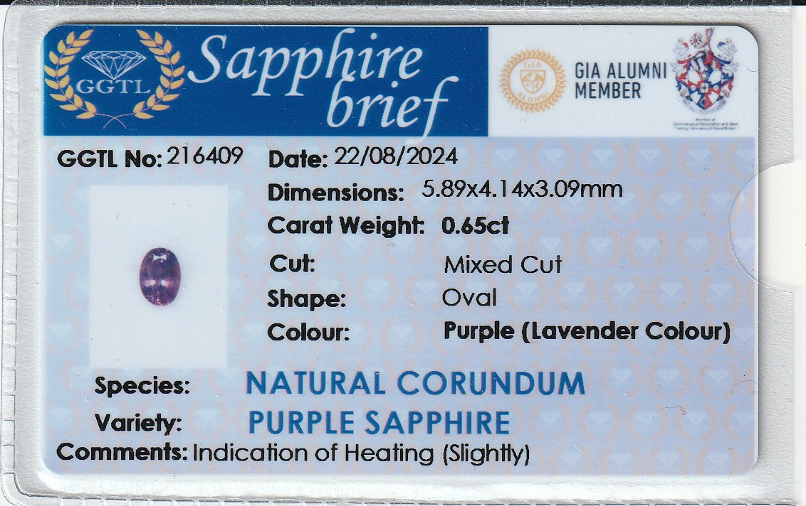 Purple (Lavender) Ceylon Sapphire 0.65ct | Oval Shape