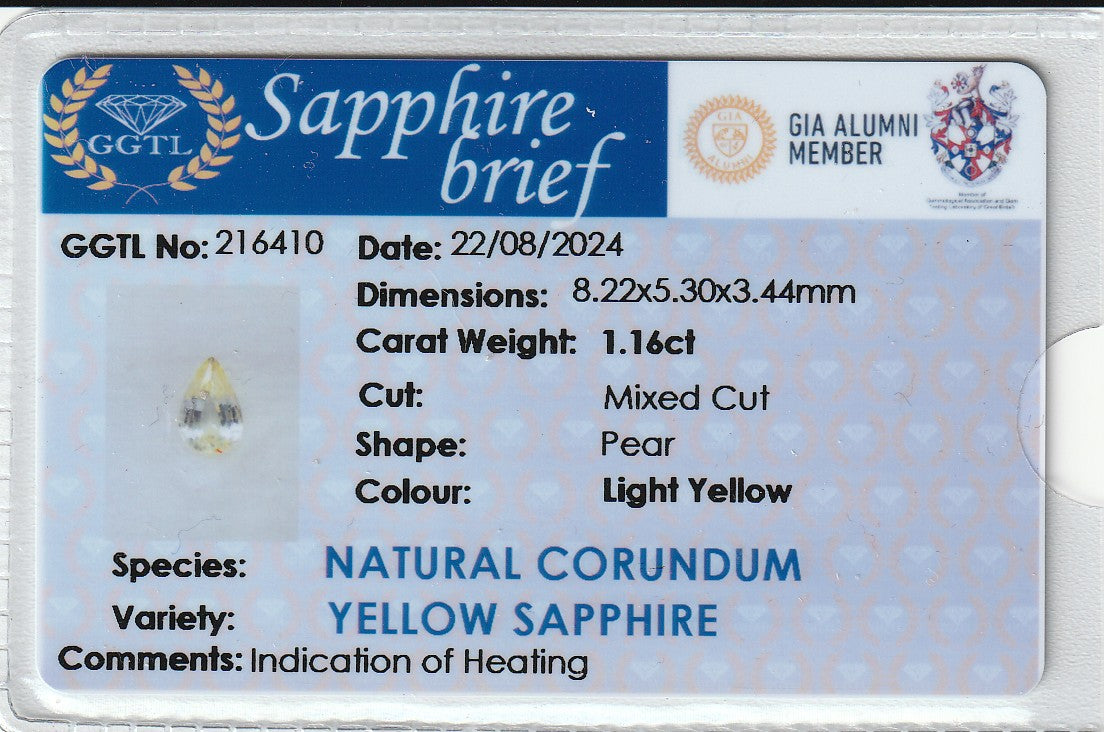 Yellow Ceylon Sapphire 1.16ct | Pear Shape