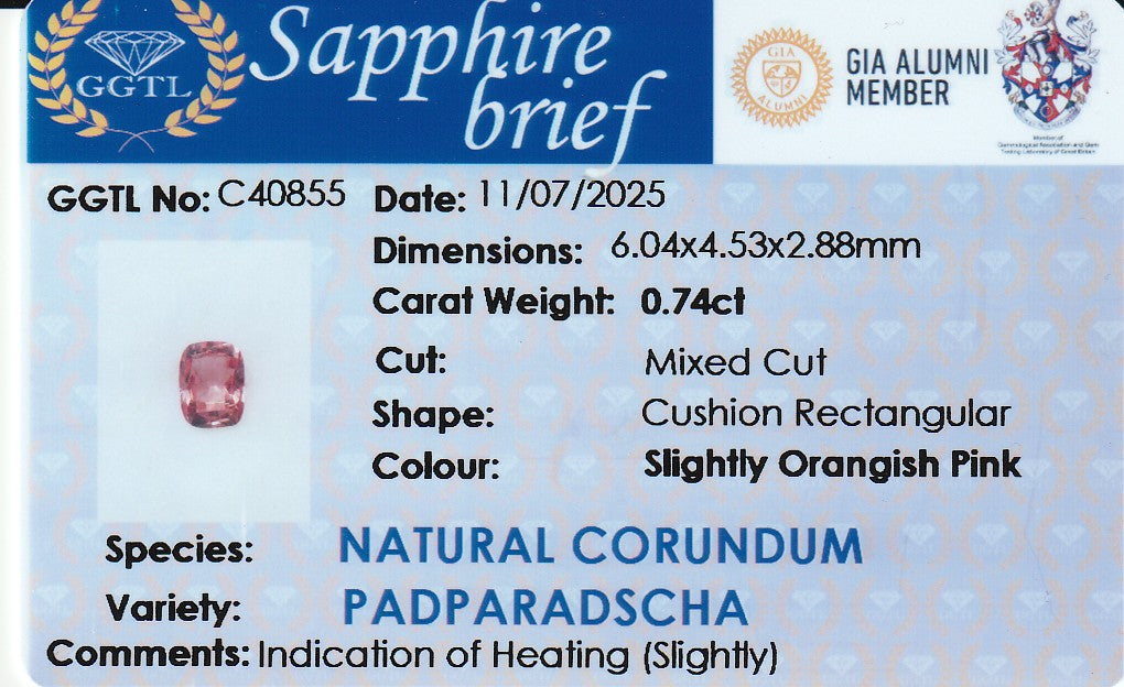 Natural Padparadscha Sapphire 0.74 Ct | Rectangular | Ceylon