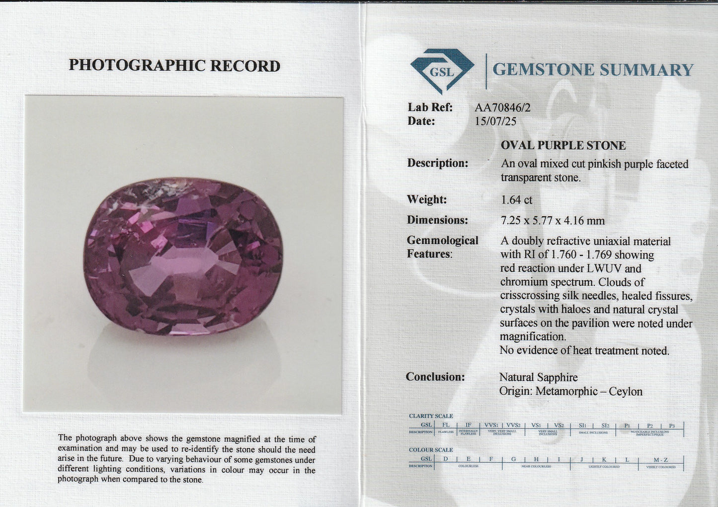 Purple Ceylon Sapphire 1.64ct | Oval Cut | Unheated