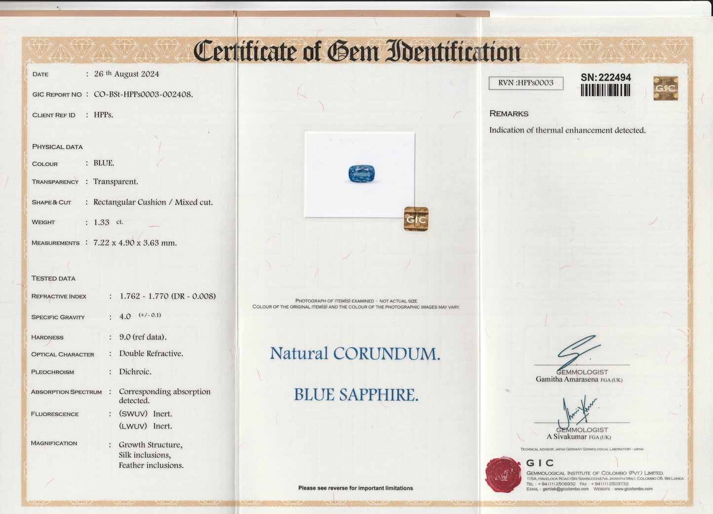 Blue Ceylon Sapphire 1.33ct | Cushion Shape