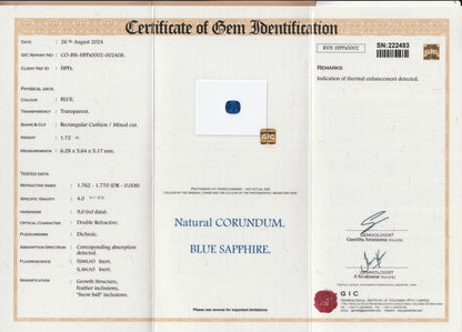 Blue Ceylon Sapphire 1.72ct | Cushion Shape