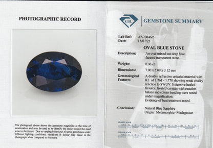 Royal Blue Sapphire 0.95 Ct | Oval Shape | Madagascar
