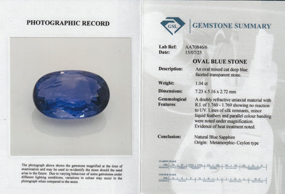 Blue Ceylon Sapphire 1.05ct | Oval Shape