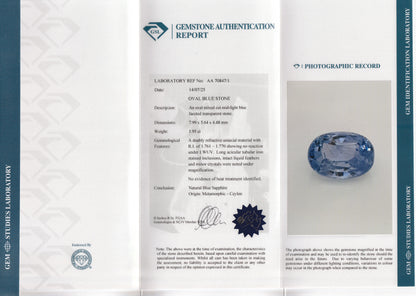Blue Ceylon Sapphire 1.95ct | Oval Shape | Unheated