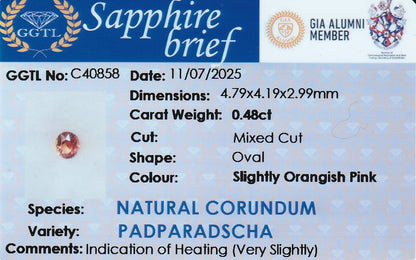 Natural Padparadscha Sapphire 0.48 Ct | Oval Cut | Ceylon