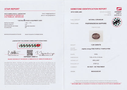 Natural Padparadscha Sapphire 1.20 Ct | Oval Cut | Madagascar | Untreated