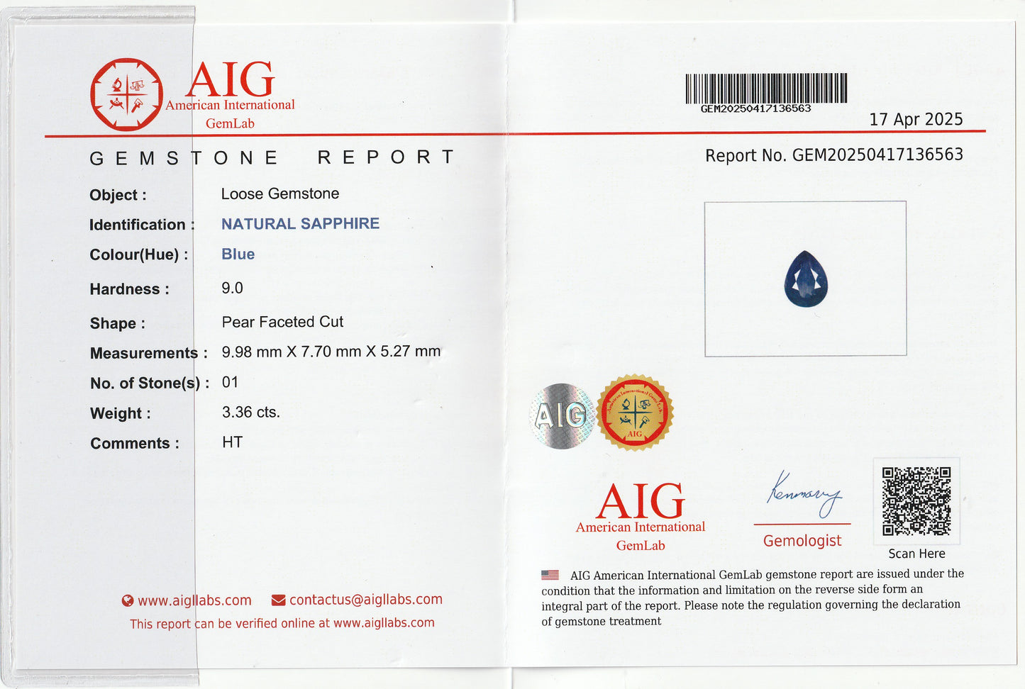Blue Ceylon Sapphire 3.36ct | Pear Shape