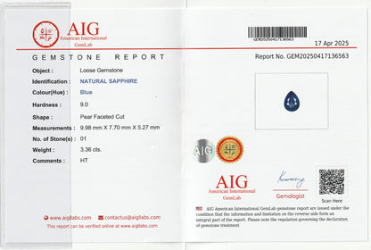 Blue Ceylon Sapphire 3.36ct | Pear Shape