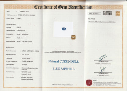 Blue Ceylon Sapphire 1.02ct | Oval Shape
