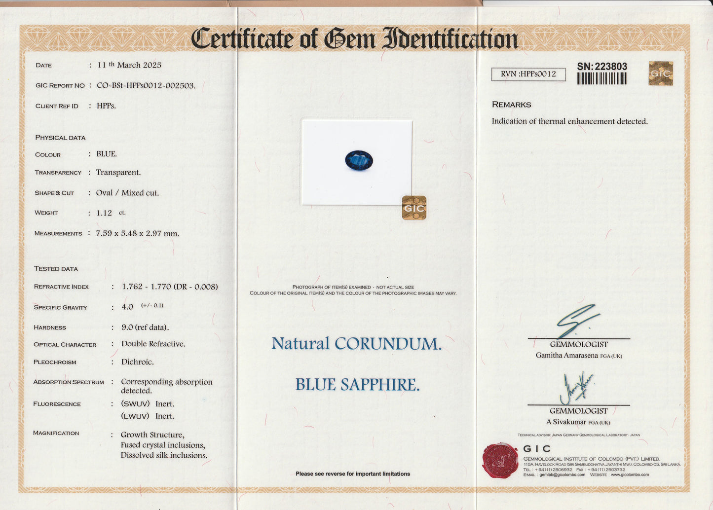 Blue Ceylon Sapphire 1.12ct | Oval Shape