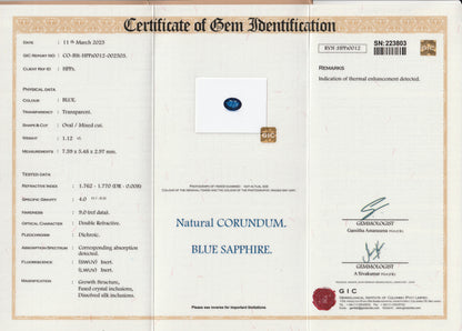 Blue Ceylon Sapphire 1.12ct | Oval Shape