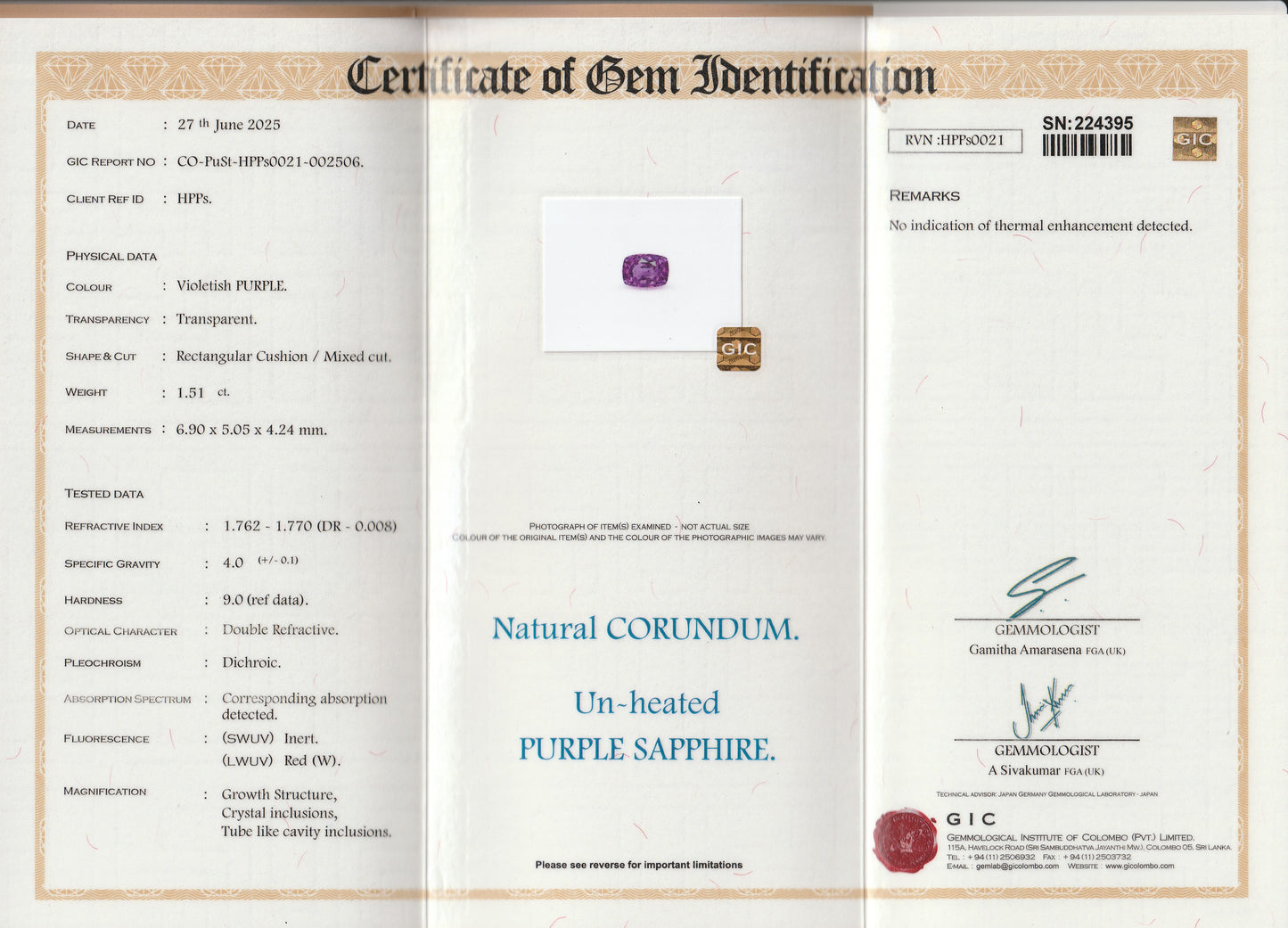 Purple Ceylon Sapphire 1.51ct | Rectangular Cut | Unheated