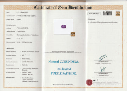 Purple Ceylon Sapphire 1.51ct | Rectangular Cut | Unheated