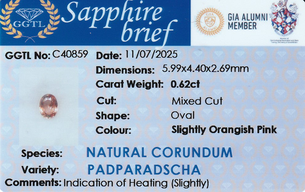 Natural Padparadscha Sapphire 0.62 Ct | Oval Mixed Cut | Ceylon