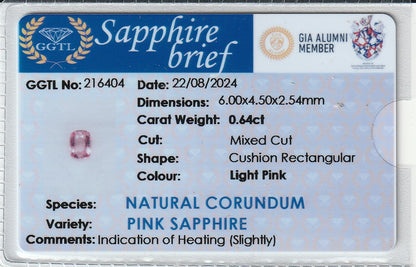 Pink Ceylon Sapphire 0.64ct | Cushion Shape
