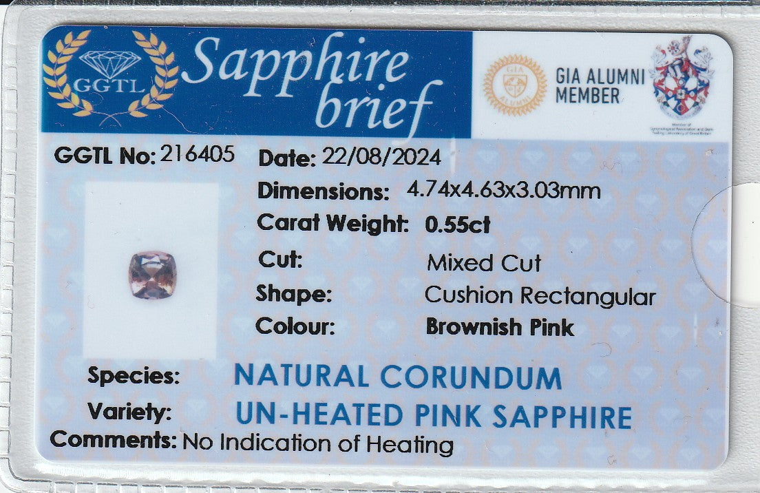 Brownish Pink Ceylon Sapphire 0.55ct | Cushion Shape