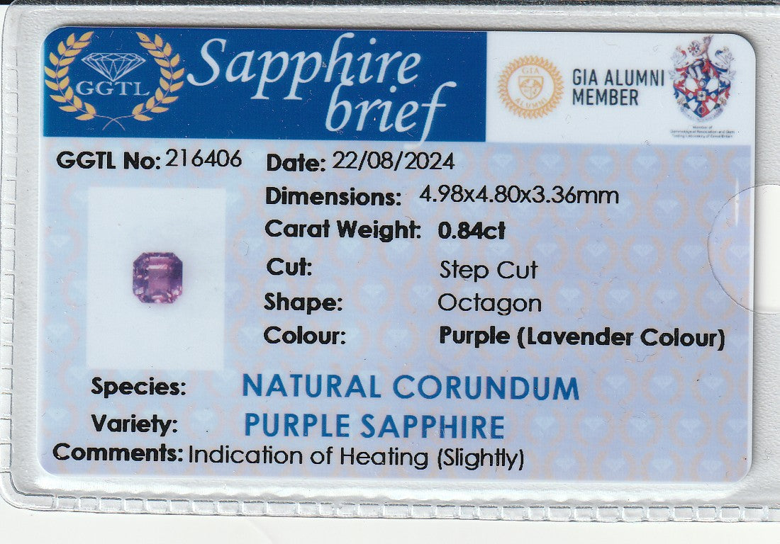 Purple (Lavender) Ceylon Sapphire 0.84ct | Square Shape