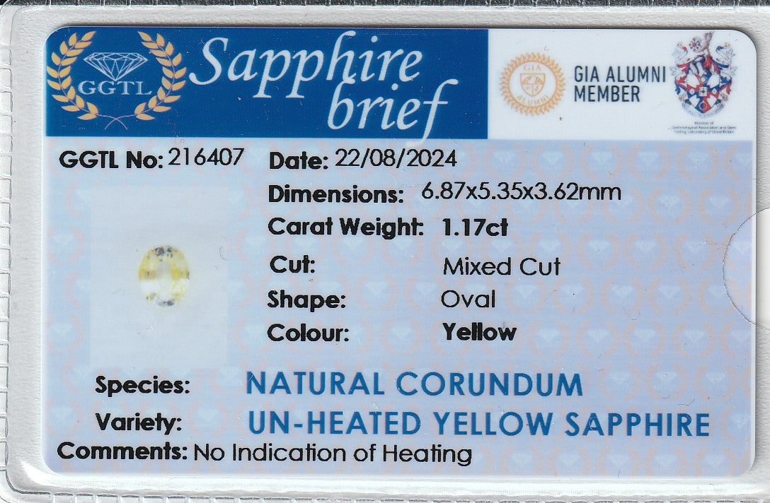 Yellow Ceylon Sapphire 1.17ct | Oval Shape