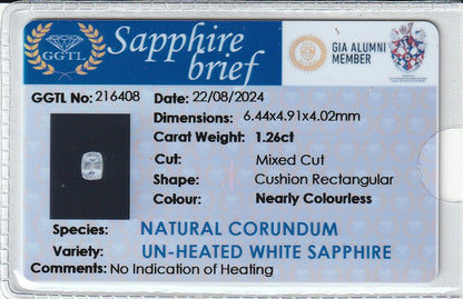 White Ceylon Sapphire 1.26ct | Cushion Shape